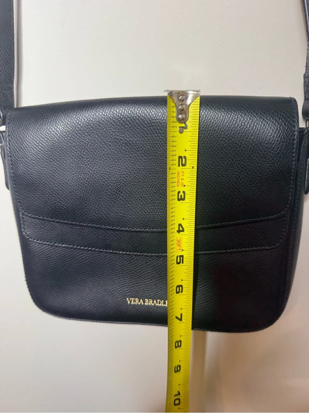 Vera Bradley Black Pebbled Leather Crossbody with Gold Logo